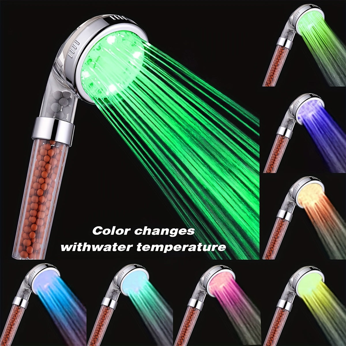 LED 7 Colors Shower Head Automatic Changing Light Water Saving High Pressure