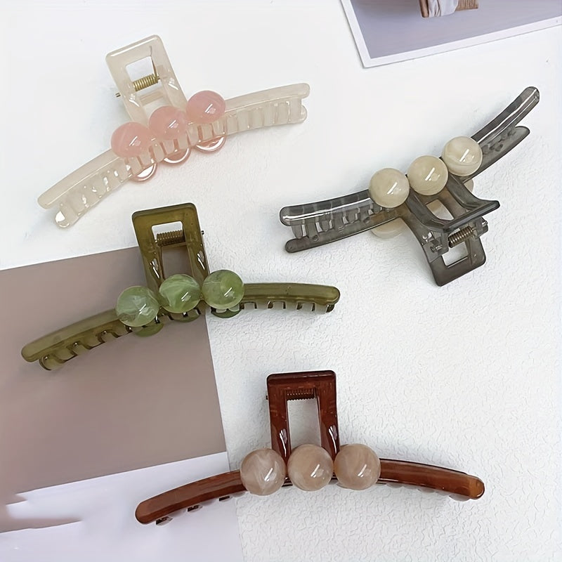 4pcs Resin Hair Claw Gradient Beads Decor Ponytail Holder Hair Clip