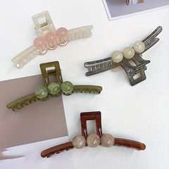 4pcs Resin Hair Claw Gradient Beads Decor Ponytail Holder Hair Clip