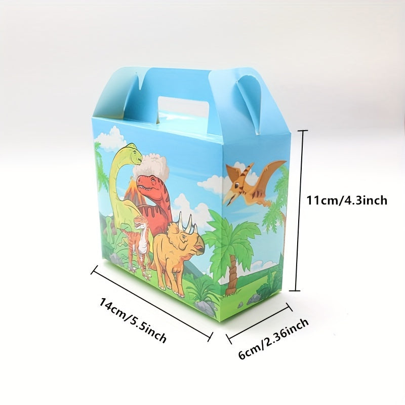 6pcs Dinosaur Theme Gift Bags Carboard Treat Boxes Snack Gable Boxes