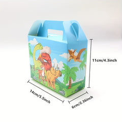 6pcs Dinosaur Theme Gift Bags Carboard Treat Boxes Snack Gable Boxes