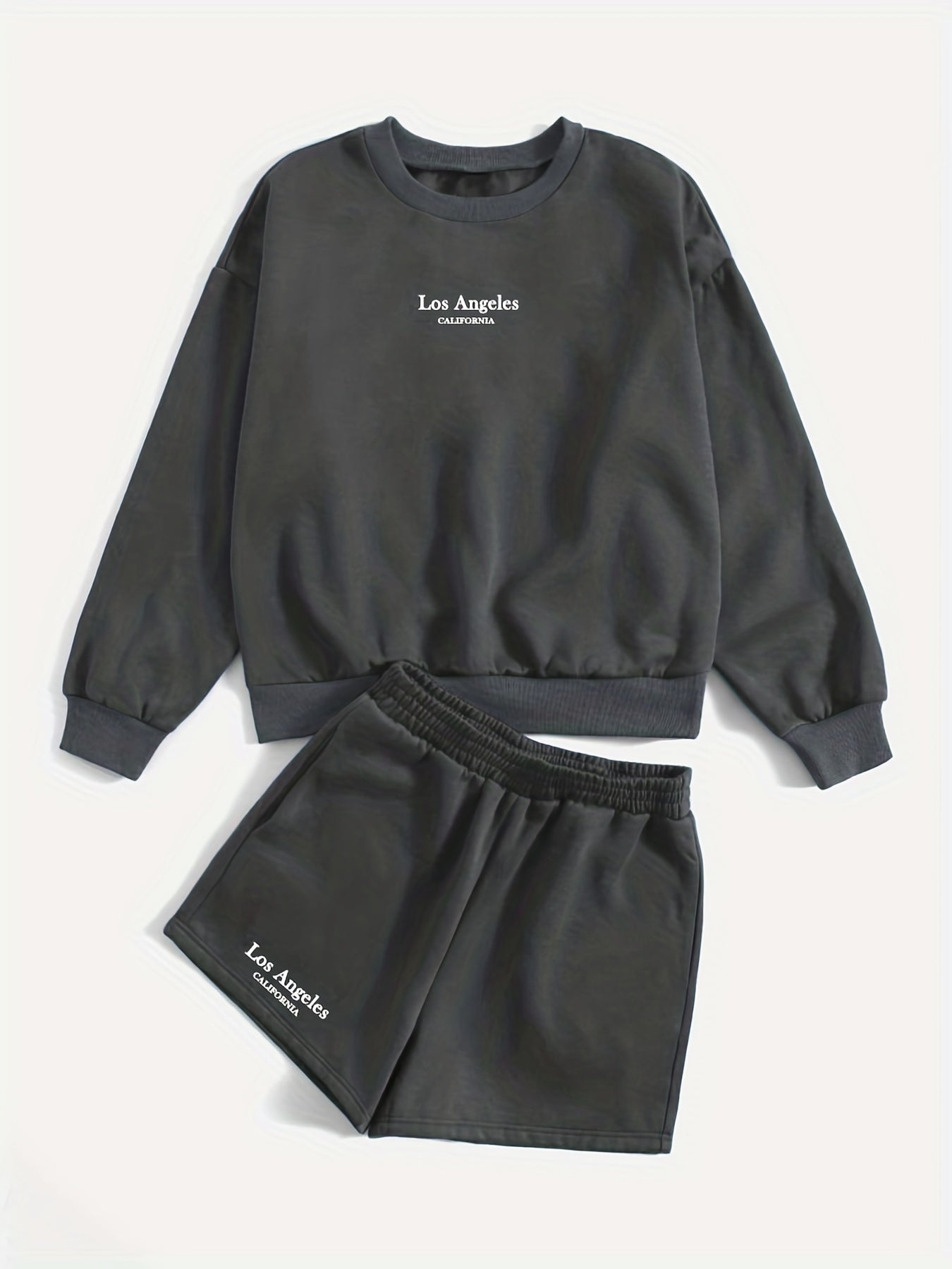 Casual Two piece Set Crew Neck Long Sleeve Sweatshirt & Shorts