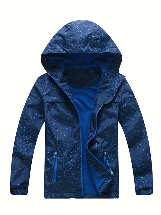 Boys Windbreaker Fleece Lining Hooded Jacket Long Sleeve Zip Up