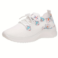 Women's Flower Pattern Lace Up Sneakers Lightweight Casual Outdoor Shoes