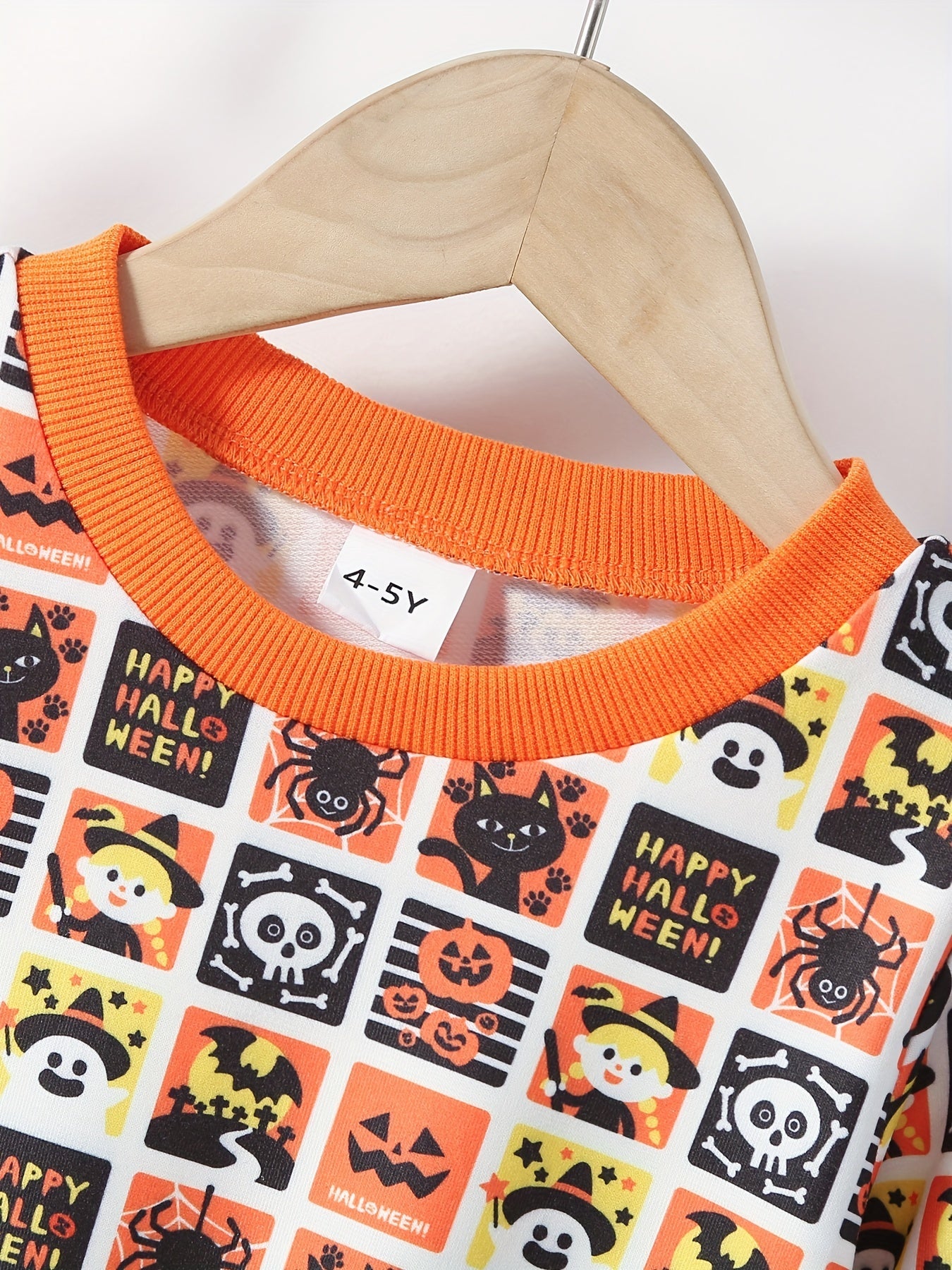 Girls Halloween Full Print Crew Neck Sweatshirts Pullovers