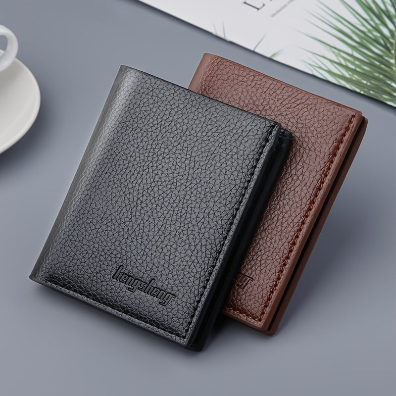 Men's Short Lychee Pattern Wallet Dollar Clip