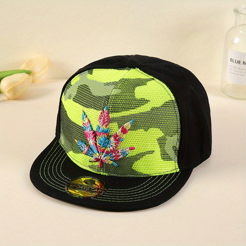 Leaf Embroidery Snapback Hat Camouflage Baseball Cap Unisex Sunscreen