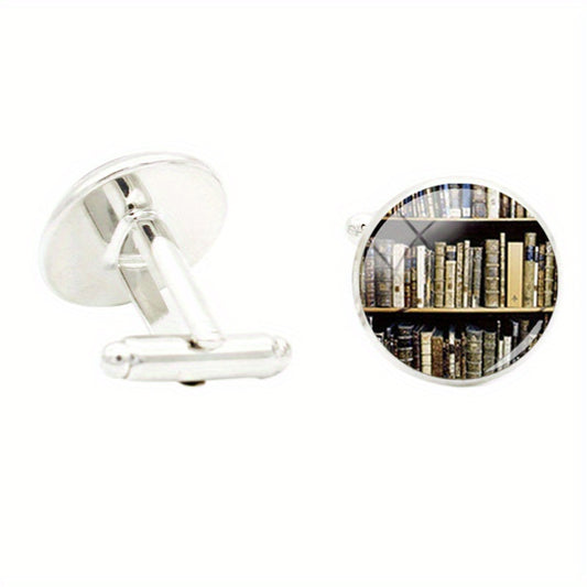 Graduation Glass Gem Cufflinks for Men Suit Shirt Rhodium Plated Alloy Button