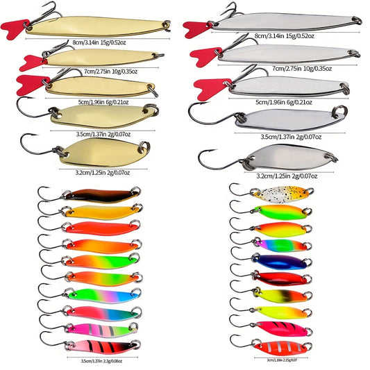 50pcs Metal Spoon Fishing Lure Spinner Bait Kit with Box Bass Trout Salmon