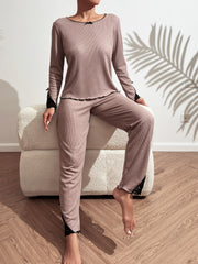 Lace Stitching Pajama Set Long Sleeve Top & Cozy Pants Women's Sleepwear