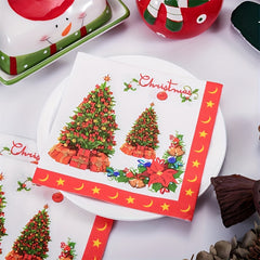 Merry Christmas Tree Print Napkins 20pcs Red Party Tableware for Xmas Party