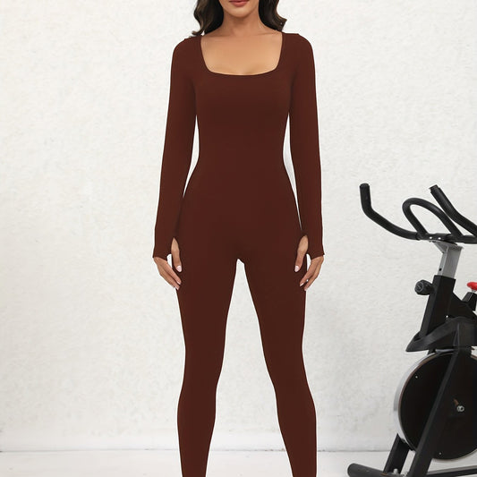 Women Yoga Jumpsuit Ribbed Long Sleeve Bodysuit Activewear