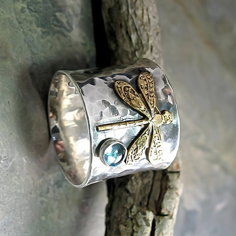 Men's Wide Brim Dragonfly Gem Ring