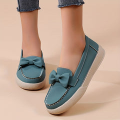 Women's Bowknot Flat Loafers Round Toe Faux Leather Slip On Flats