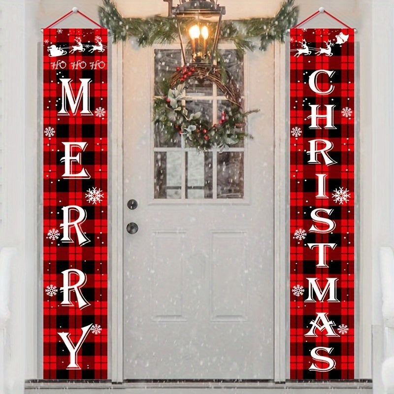 Merry Christmas Happy Year Banners Porch Signs Hanging Couplet Home Decor