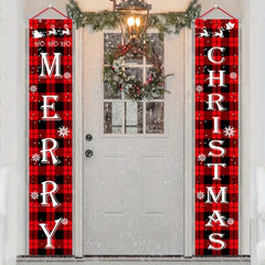 Merry Christmas Happy Year Banners Porch Signs Hanging Couplet Home Decor