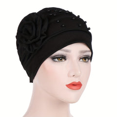 Beaded Turban Cap Solid Pleated Head Wraps Classic Elastic Hijab