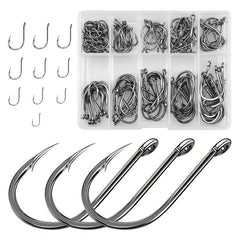 100pcs Fishing Hooks 10 Sizes Circle Barbed Hooks High Carbon Steel