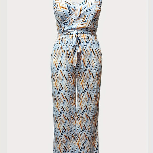  Basketweave Print Cami Top & Wide Leg Pants Set