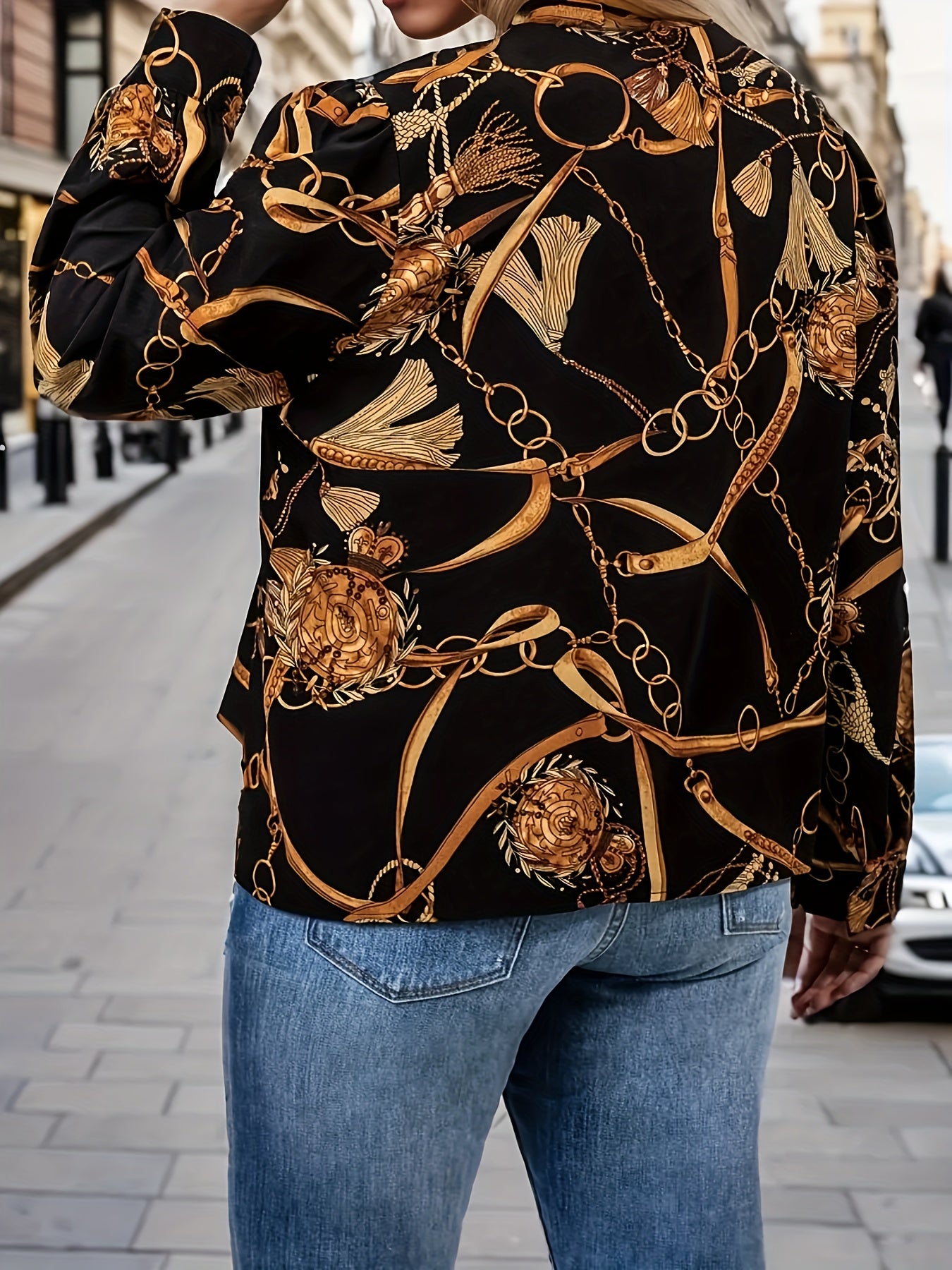  Casual Blouse Women's Plus Chain Print Top