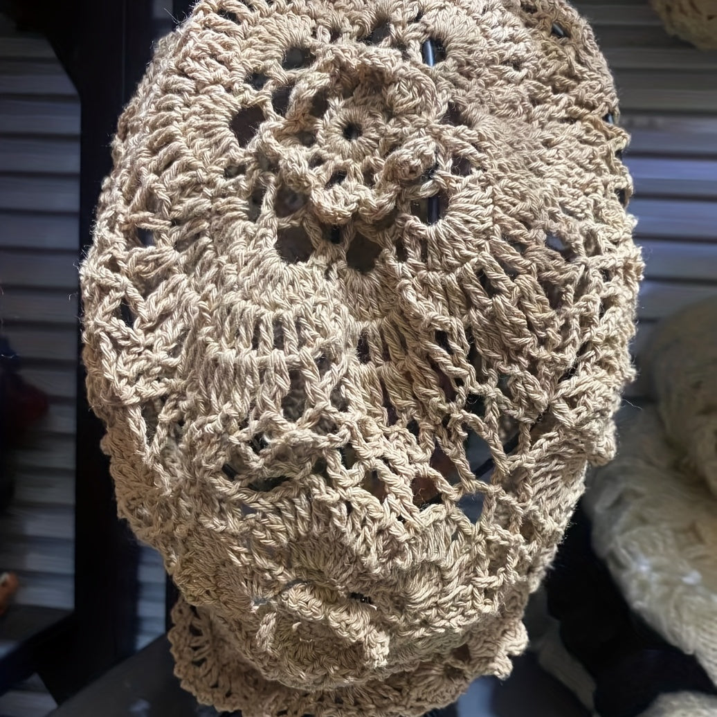 Vintage Flower Crochet Beanie Hollow Out Skull Hat Soft Thin Knit Hats