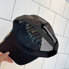 Plaid Sequins Baseball Cap Y2K Hip Hop Mesh Trucker Hat Unisex
