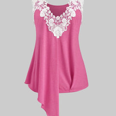 Contrast Lace Asymmetrical Cami Tank Plus Size Top High Stretch