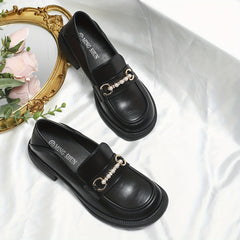Women's Faux Pearl Loafers Slip On Chunky Shoes