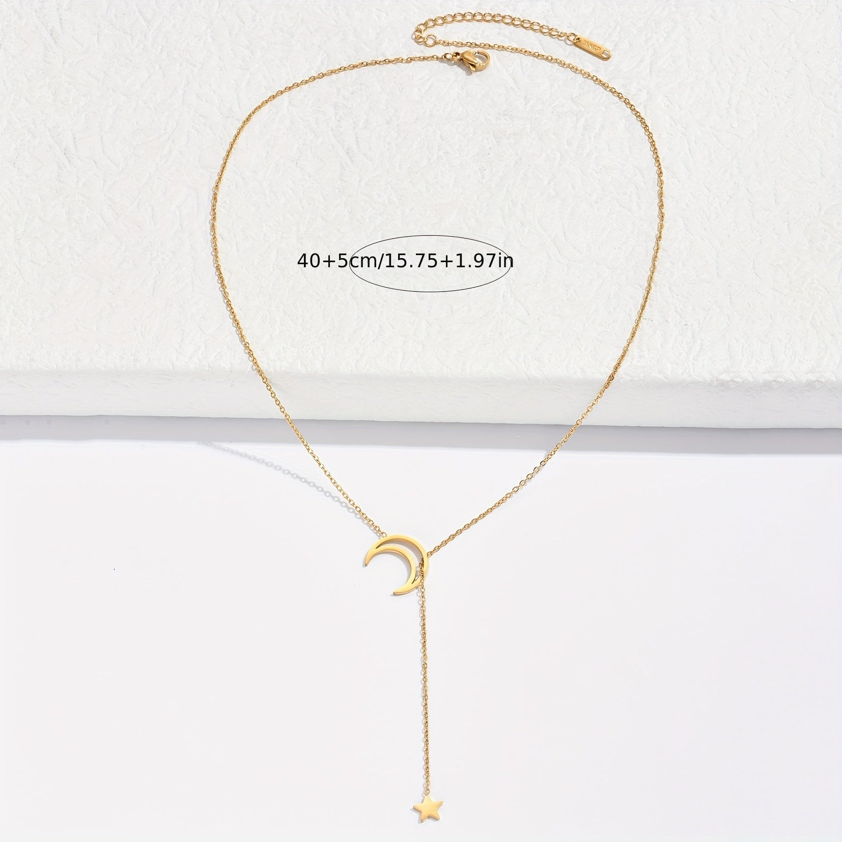 Stainless Steel Moon Star Pendant Necklace 14K Plated Neck Jewelry Gift