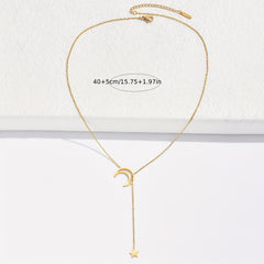 Stainless Steel Moon Star Pendant Necklace 14K Plated Neck Jewelry Gift