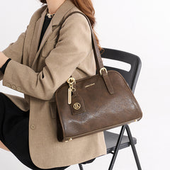 Leather Shoulder Bag Zipper Closure Solid Leather Lining for Women