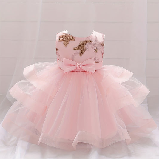Mesh Puffy Dress Baby Christening Flower Girl Birthday Party Toddler Princess