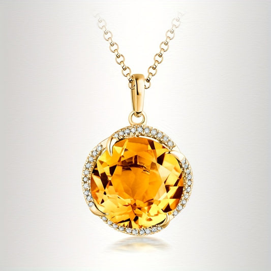 Golden Plated Yellow Zircon Citrine Pendant Clavicle Chain Necklace