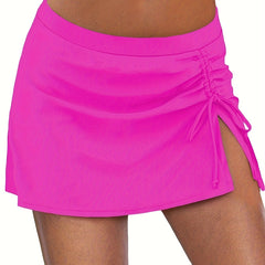Ruched Side Slit Bikini Bottom Skirted Swim Briefs