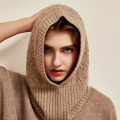 Cashmere Ribbed Knit Hat Warm Soft Balaclava Winter Hoodie Hats