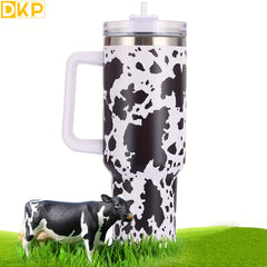 40oz Insulated Tumbler Leopard/Cow Print Stainless Steel Handle Straw Lid