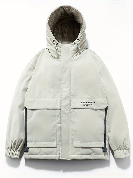 Men's Hooded Puffer Jacket Loose Fit Big Pocket Duck Down Coat for Winter