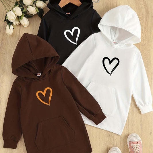 Heart Graphic Hooded Sweatshirt Dress For Girls