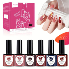 Cat Eye Gel Nail Polish Kit Red Brown 6 Colors Soak Off No Wipe Set