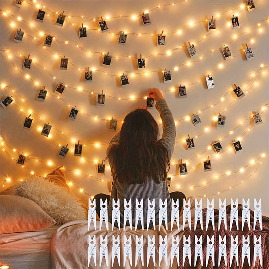 Loochica Photo Clip String Lights with 30 Clear Clips for Hanging Pictures
