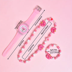 Double Cat Girls' Watch Soft Silicone Strap 3pcs Set