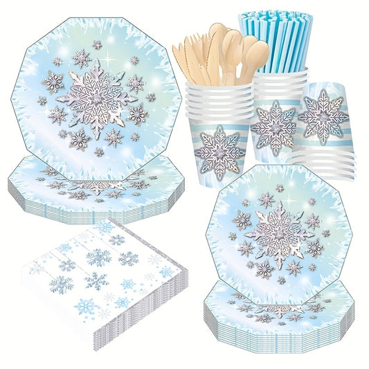 Snowflake Party Tableware Set - Plates, Cups & Napkins for Birthdays