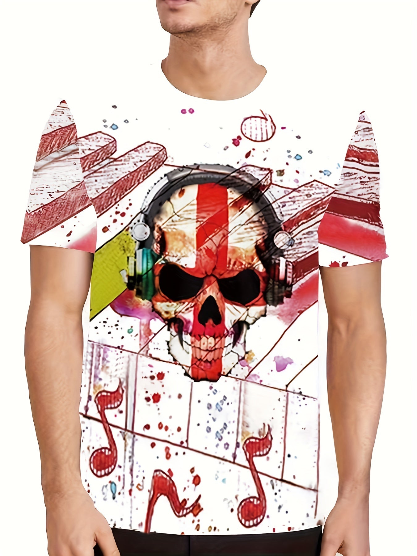 Colorful Skull Print Men's T-shirt 3D Digital Top Crew Neck