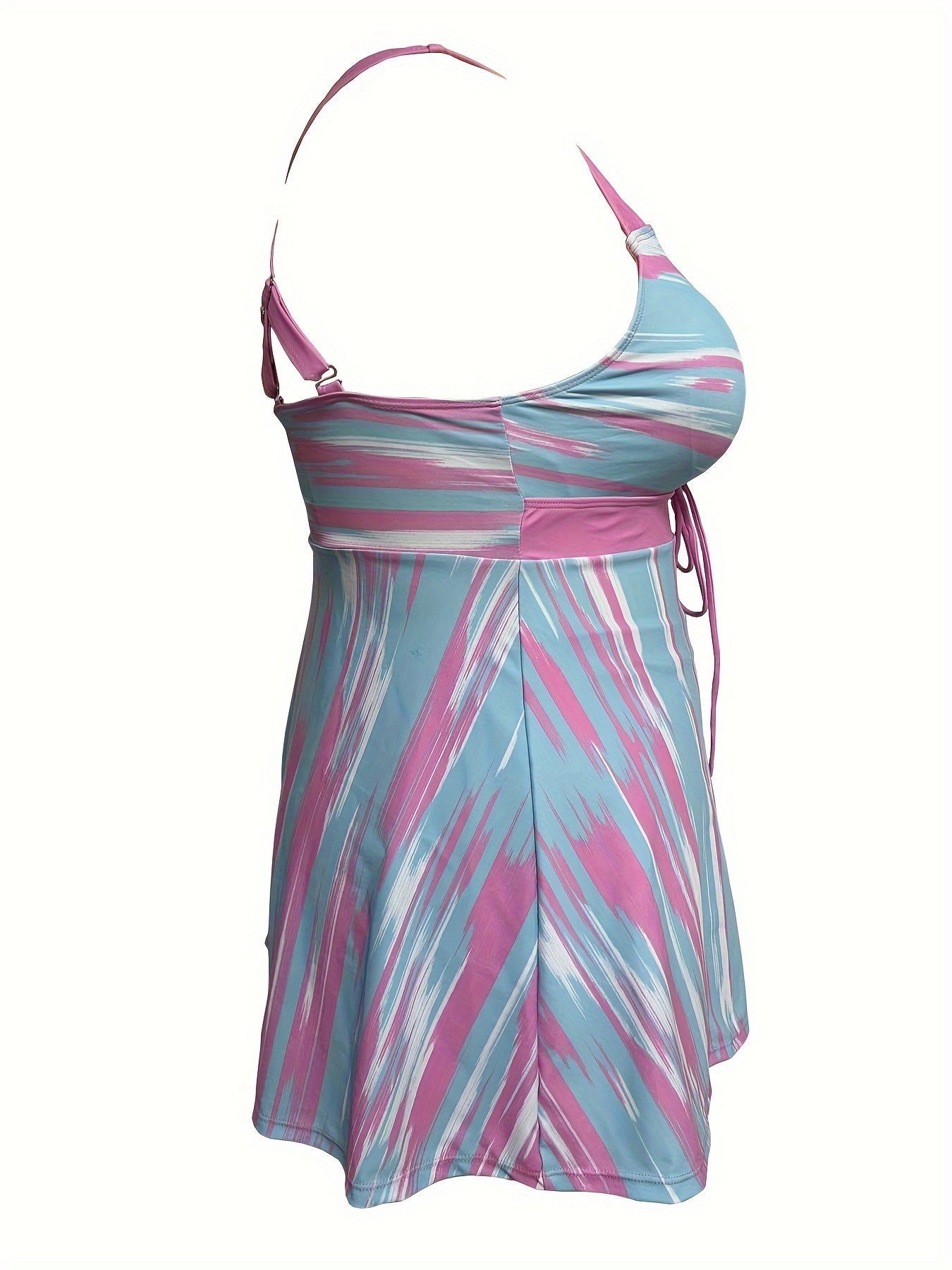  Striped Lace Up Tankini Set