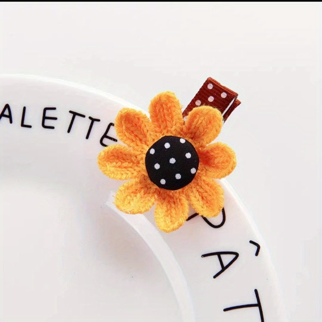Colorful Knit Sunflower Hair Ties for Girls
