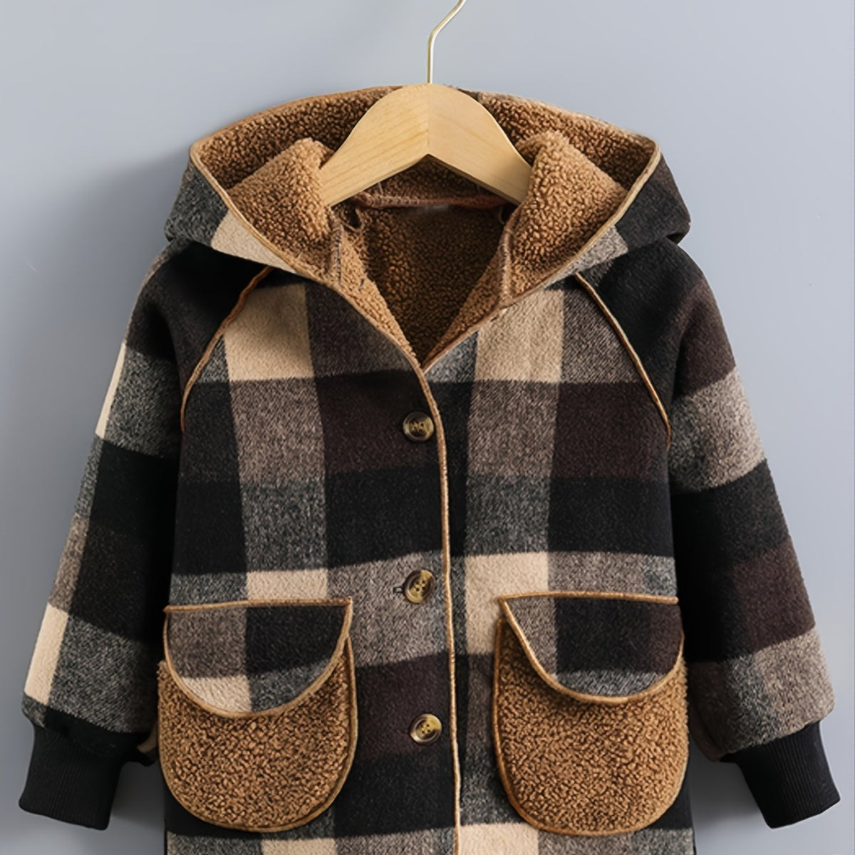 Boys Plaid Jacket Hooded Winter Kids Clothes