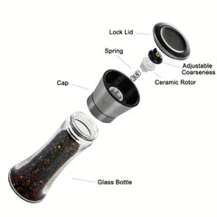 2pcs Glass Pepper & Salt Grinder Manual Mill Spice Crusher Bottle