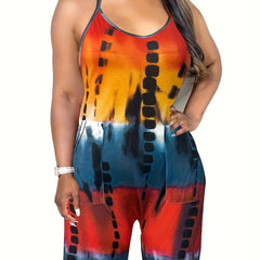 Tie Dye Dual Pockets Romper Jumpsuit Casual Sleeveless Comfy