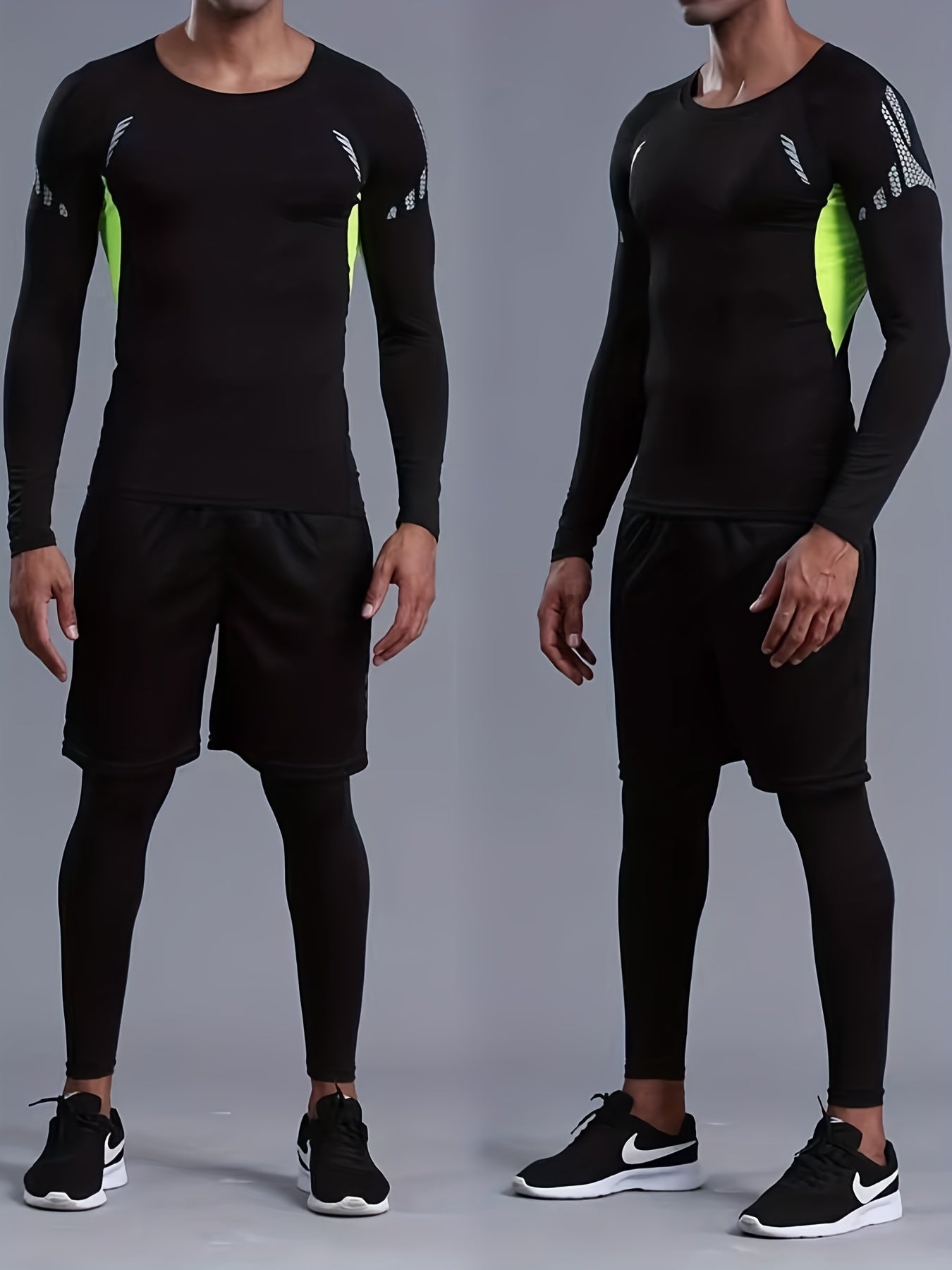 Men's Green Compression Shirt Long Sleeve for Workout