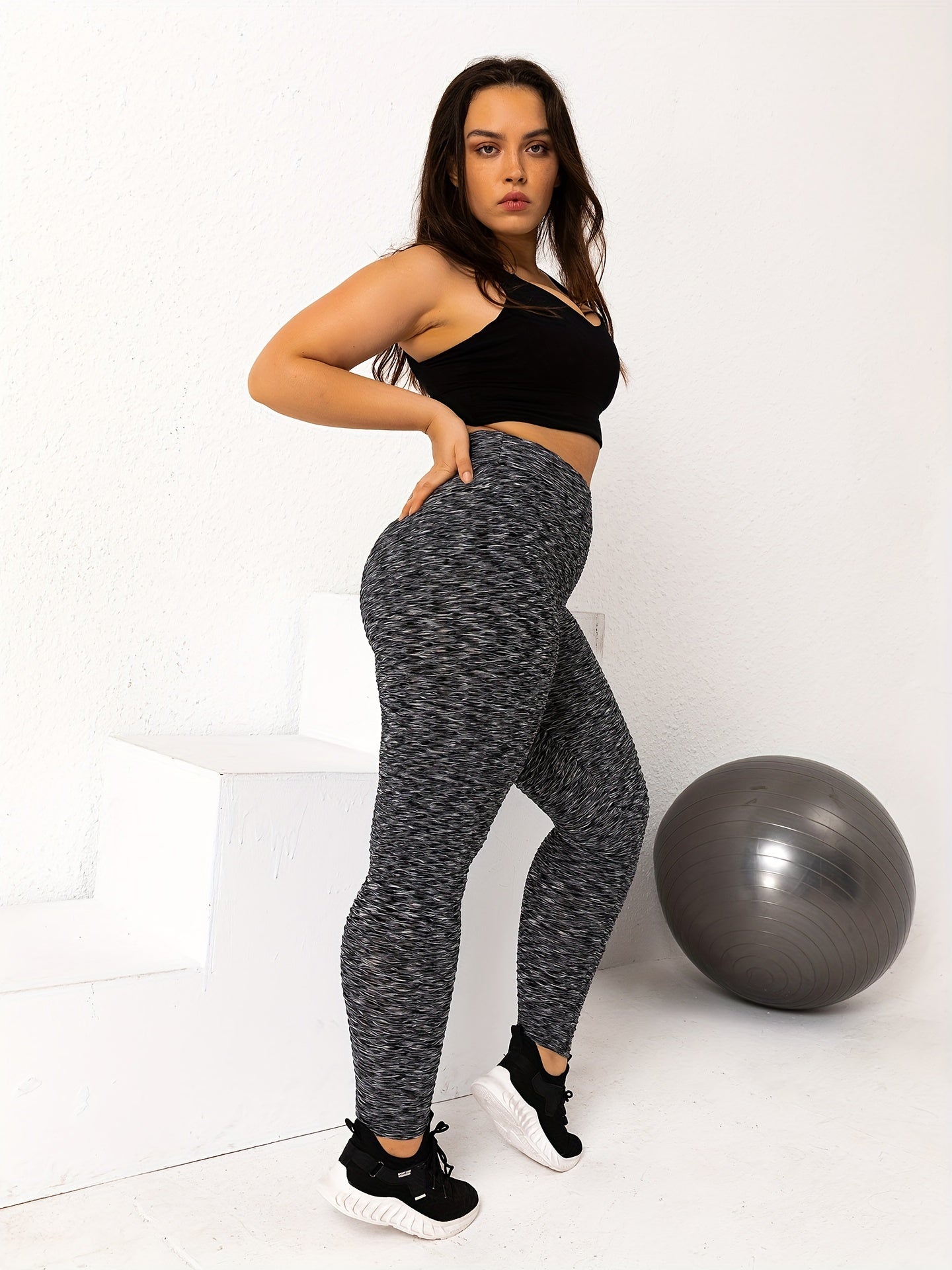  Sporty Leggings Women's Plus Solid Jacquard Elastic Hip Lifting
